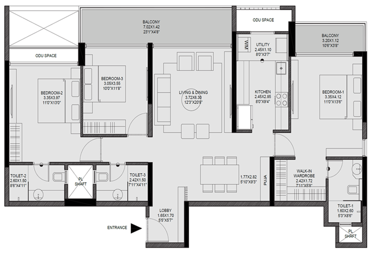 Solitaire Kothrud 3bhk 1282 unit plan
